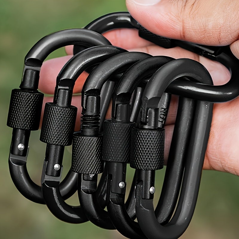 Carabiner Locking D - 4pc D-Shaped Carabiners with Locking Mechanism