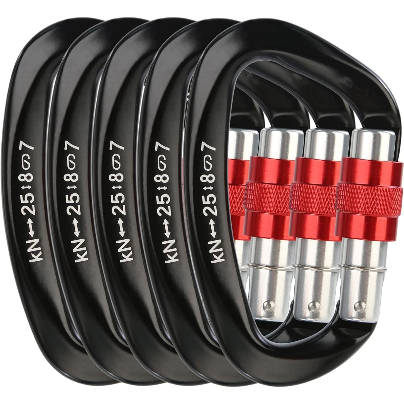 5Pcs/Set 25KN D-Shape Aluminum - Carabiner Locking D 评论和价格