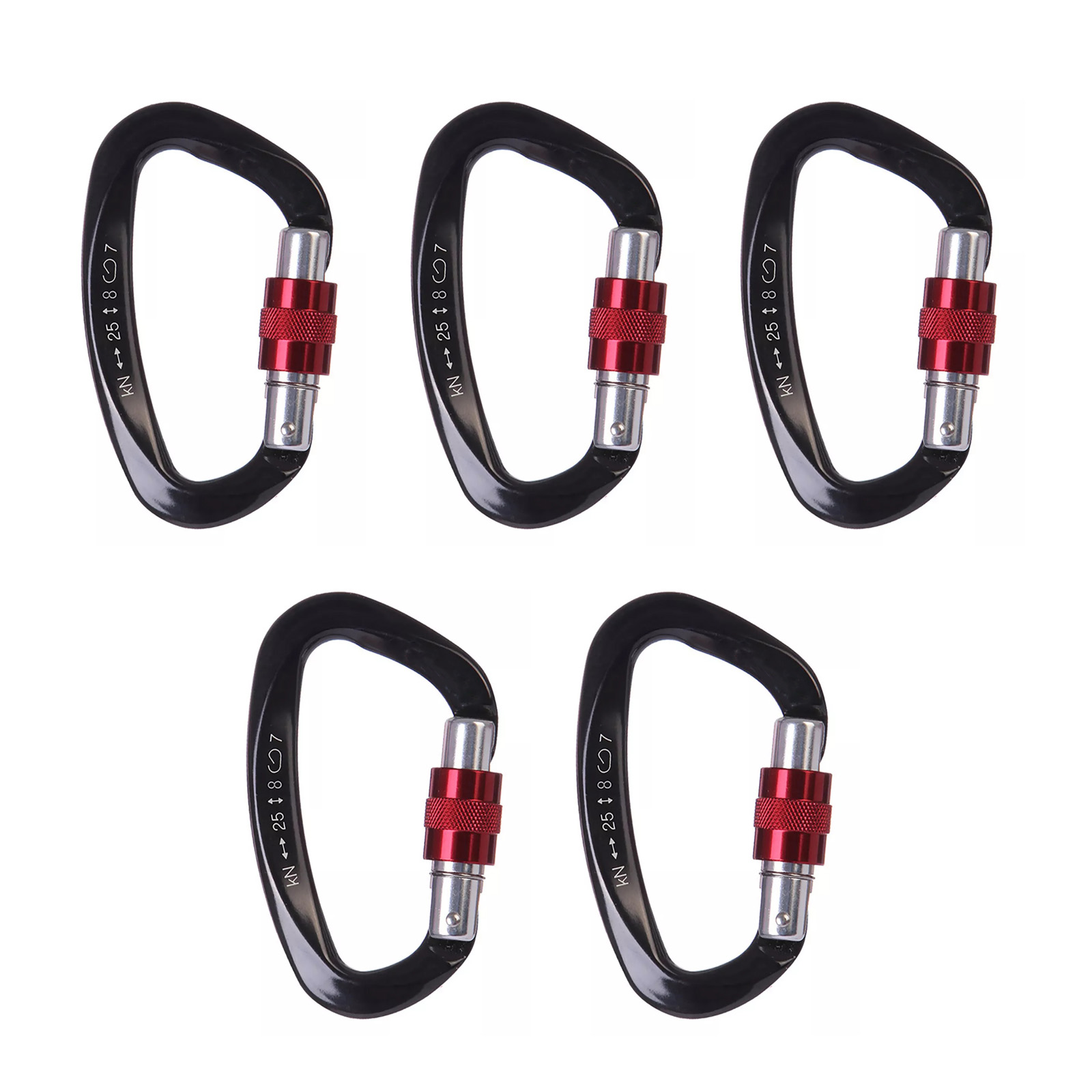 5Pcs/Set 25KN D-Shape Aluminum - Carabiner Locking D 评论和价格